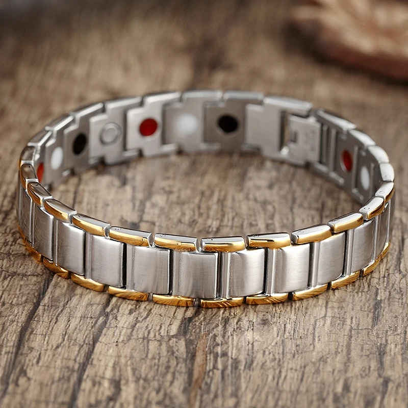 Germanium Magnetic Therapy Bracelet 316L Stainless Steel, Unisex Bio Energy Bangle for Arthritis Carpal Tunnel Pain Relief Men's
