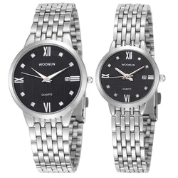 Top Brand Luxury Couple Watches 2023 WOONUN Stainless Steel Quartz Couple Watches for Lovers Fashion Men Women Watches Promotion