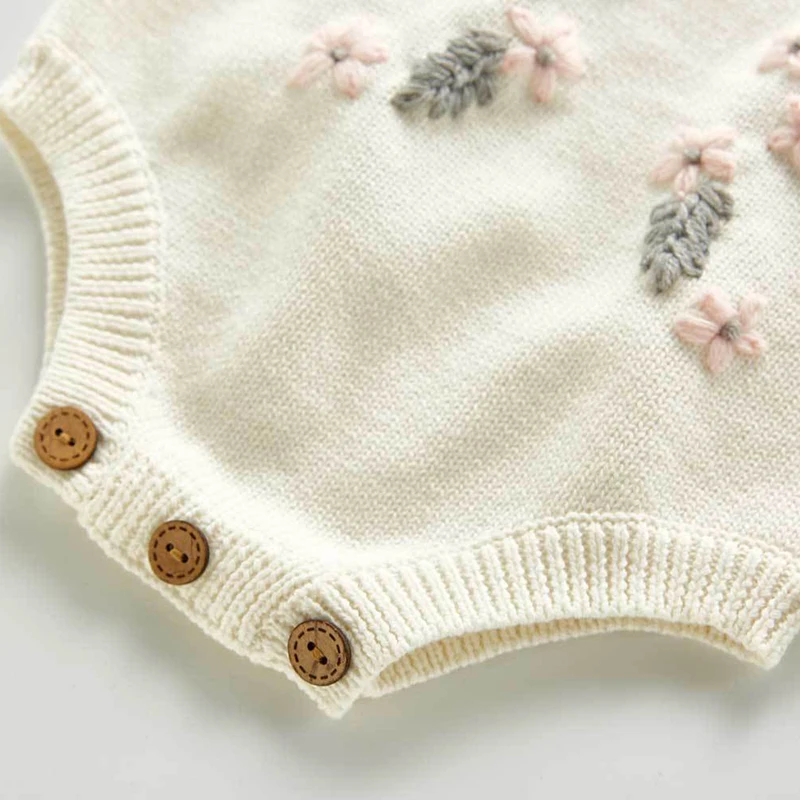 Infant Baby Girls Knitting Clothing Sets Long Sleeve Flower Cardigan Coat+Rompers Spring Autumn Toddler Girl Clothes Suit