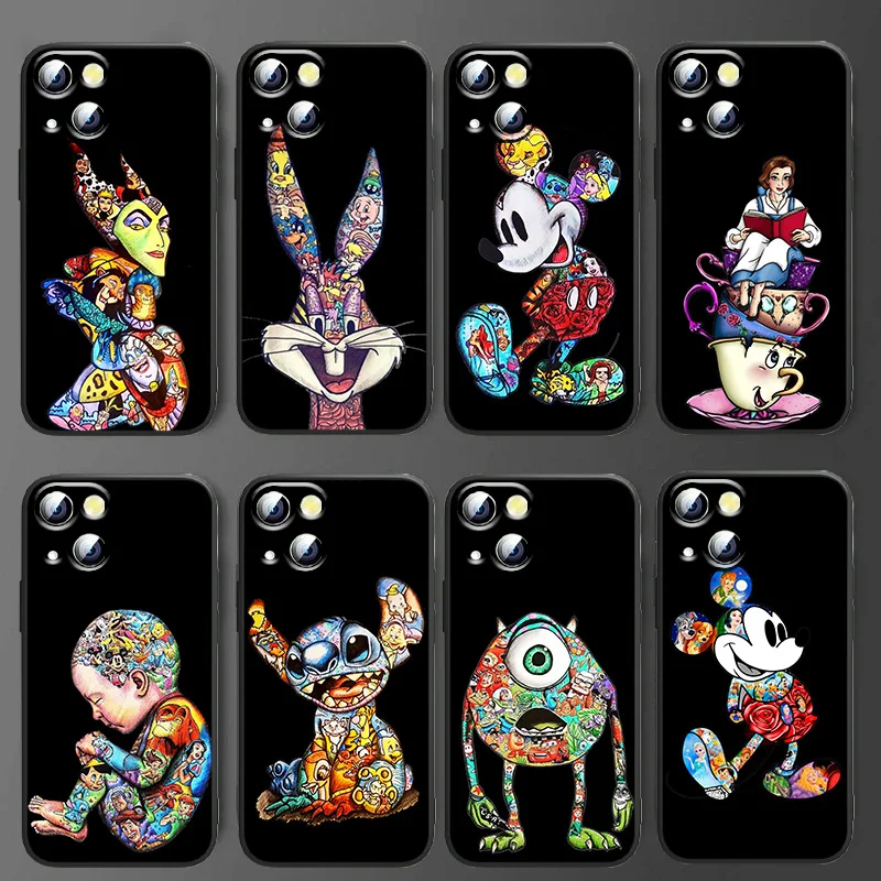 Mickey Tattoo Cartoon For Apple iPhone11 12 13 Pro Mini X XR XS Max 7 8 Plus Black luxury Silicone Soft Phone Case