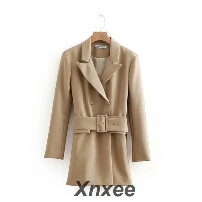 

2019 Women Khaki Casual Spring Autumn Jacket Female Elegant Adjustable Waist With Belt Long Sleeve Outwear Xnxee