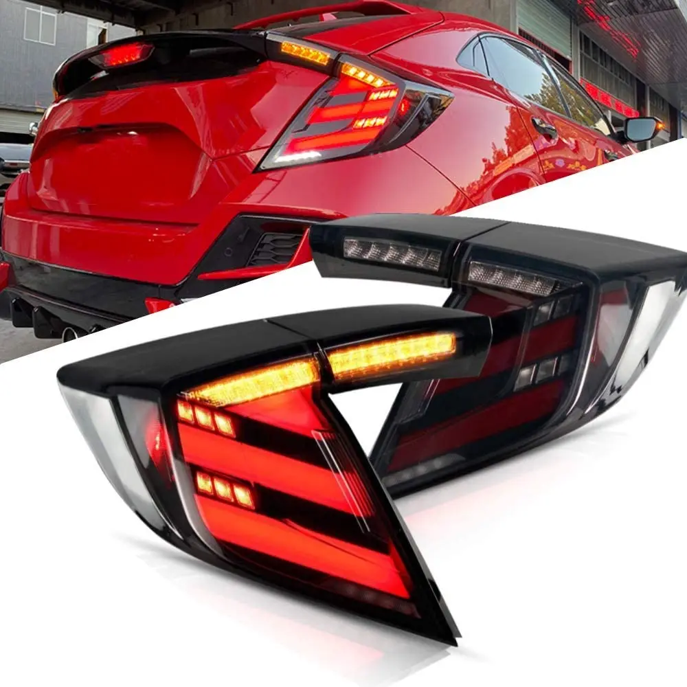 LED Tail Lights For Honda Civic 10Th Gen 2016-2019 Type R Hatchback DRL Start Up Animation Rear Lamp Assembly (Type R Hatchback