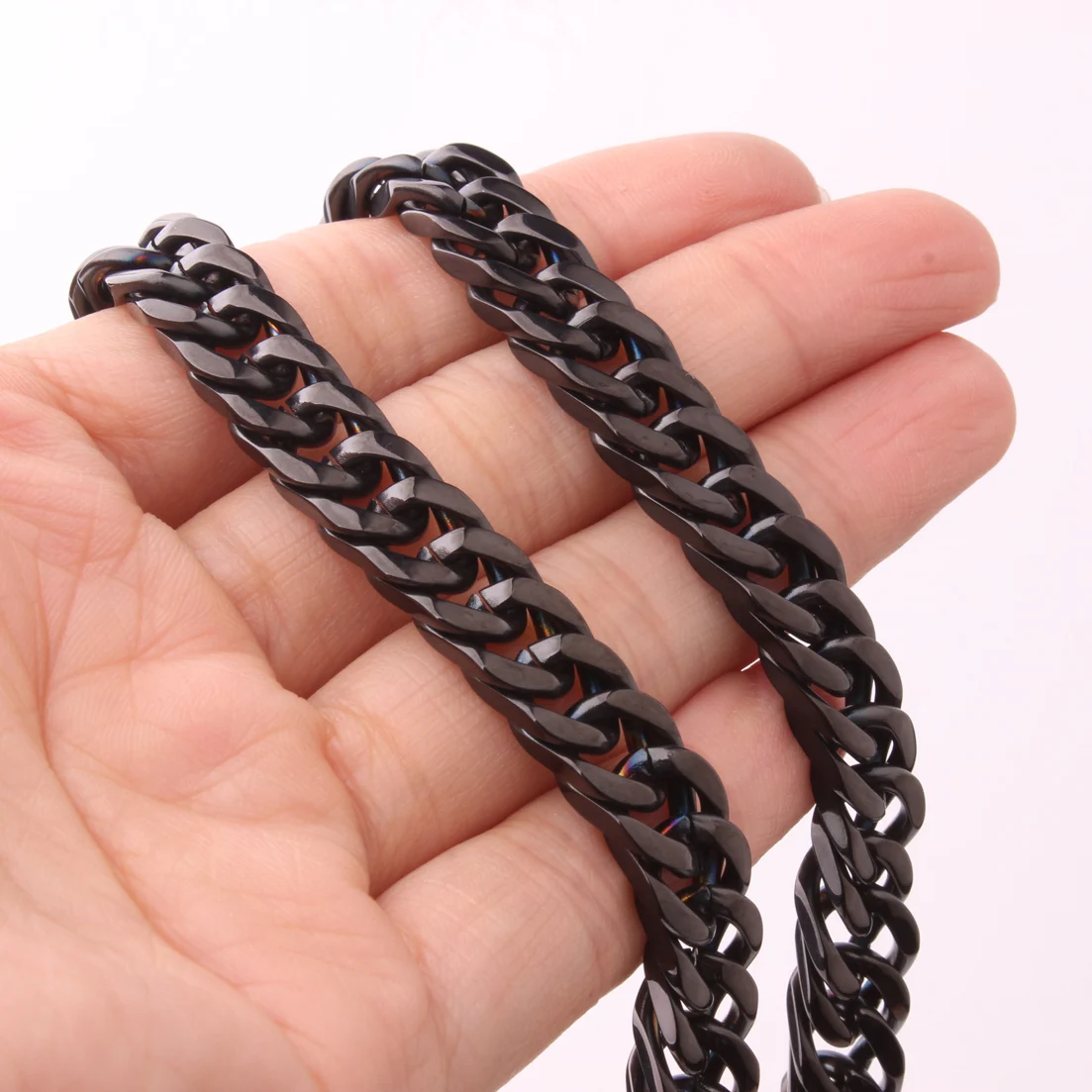 6/8/10/12/15/17/19MM Mens Womens Necklace Or Bracelet Stainless Steel Double Cuban Curb Chain Mens Womens Jewelry 7-40"Wholesale image 2