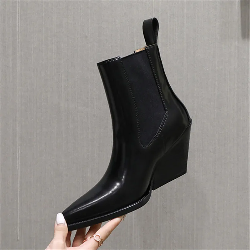 Fashion Women Chelsea Boots Patent Leather Pointed Toe Short Booties Ladies Autumn Wedge Shoes Ankle Botas Mujer Wedges