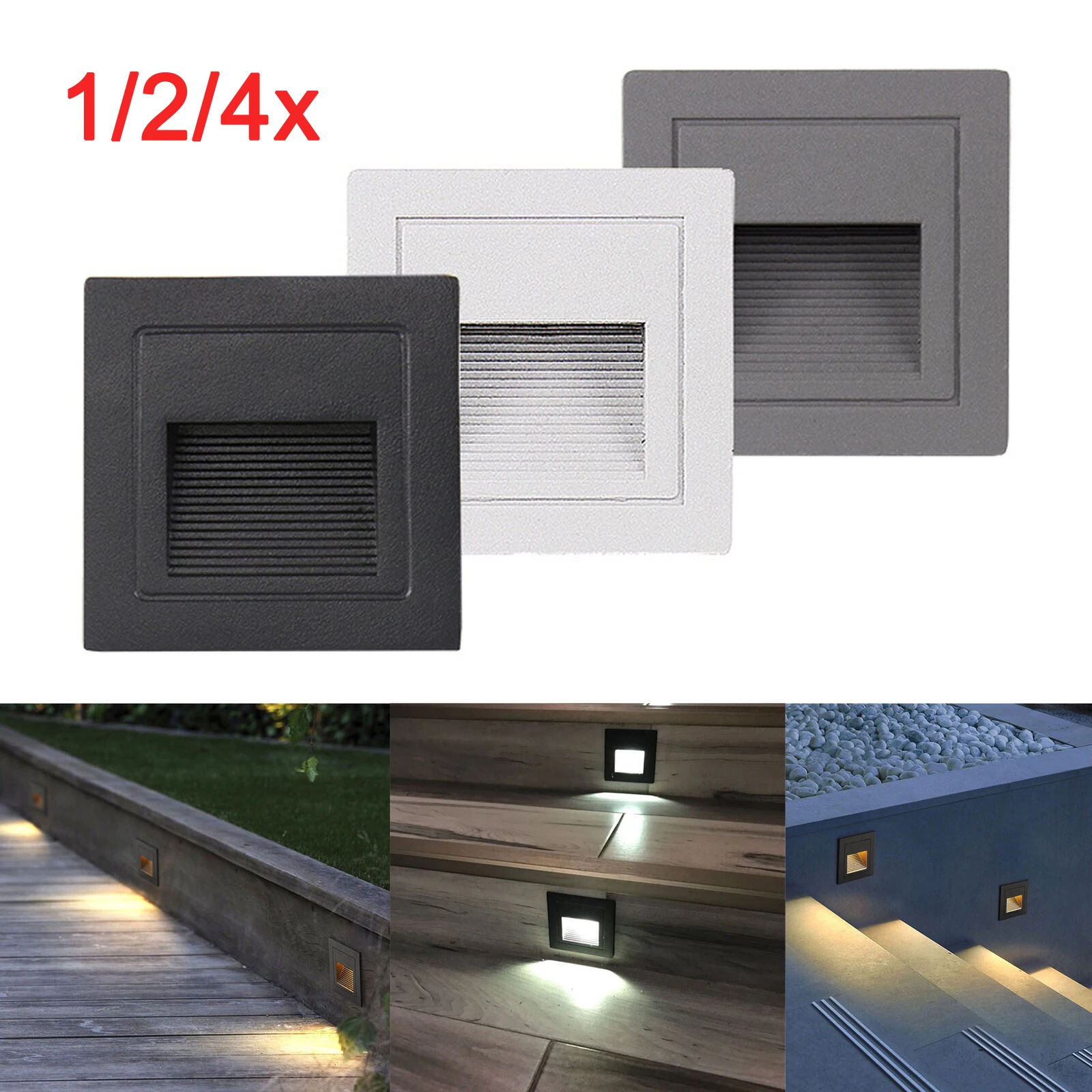 

1/2/4 Pieces 3 W LED Recessed Step Stair Wall Corner Deck Lights Hall Corridor Lamp Outside 230V IP65 [Warm/ Cold White color]