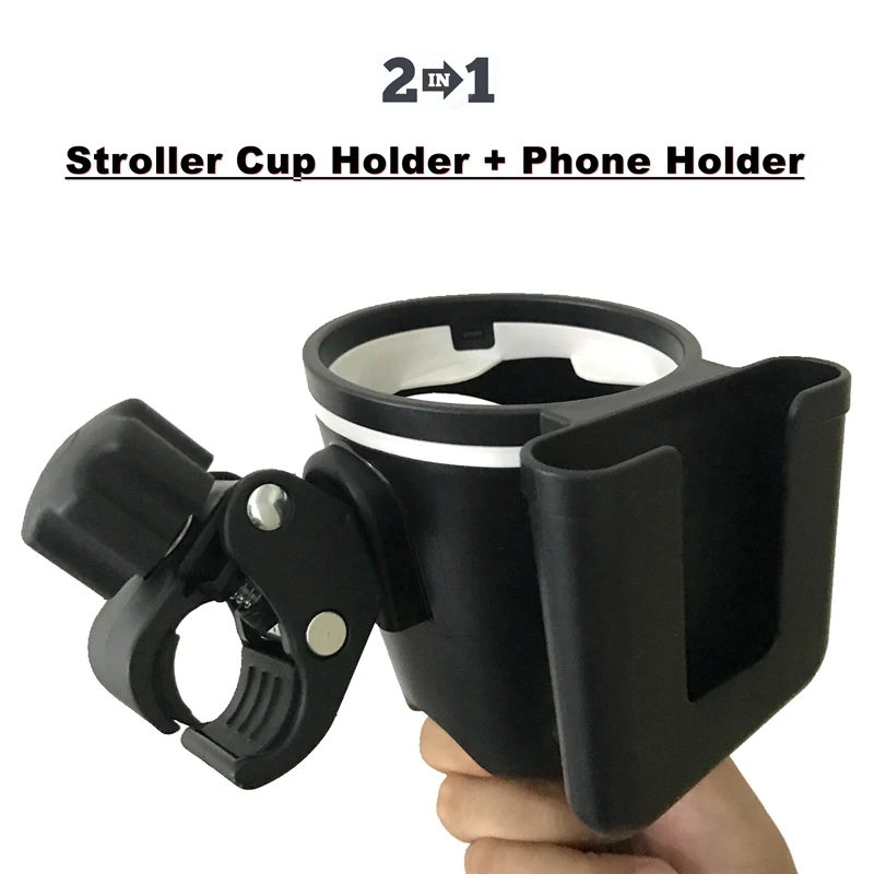 Baby Stroller Cup Holder 2 in 1 + Phone Holder Baby Stroller Accessories for Milk Bottles Rack Bicycle Bike Bottle Holder