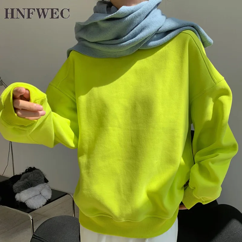 

2020 Autumn Winter Fashion Female Solid Color Vintage Minimalist Round Neck Long-sleeved Pullover Sweatshirts Tops V728
