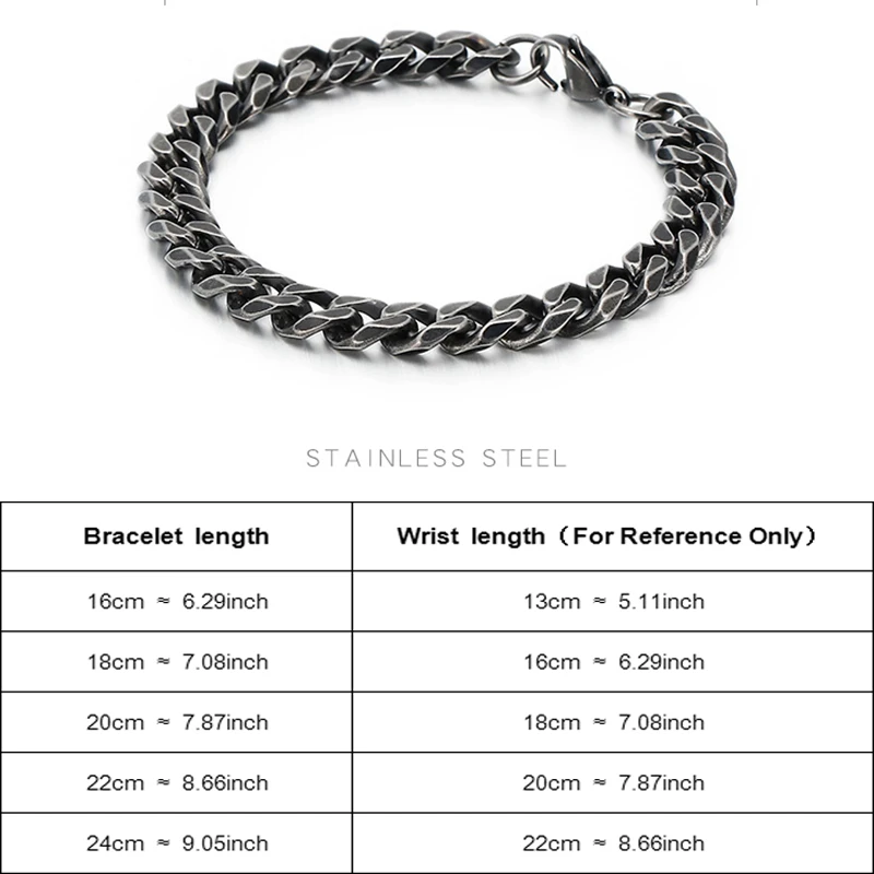 7/9mm Width Vintage Cuban Bracelet Men Black Stainless Steel Suitable For Men\'s Gifts To Best Friends