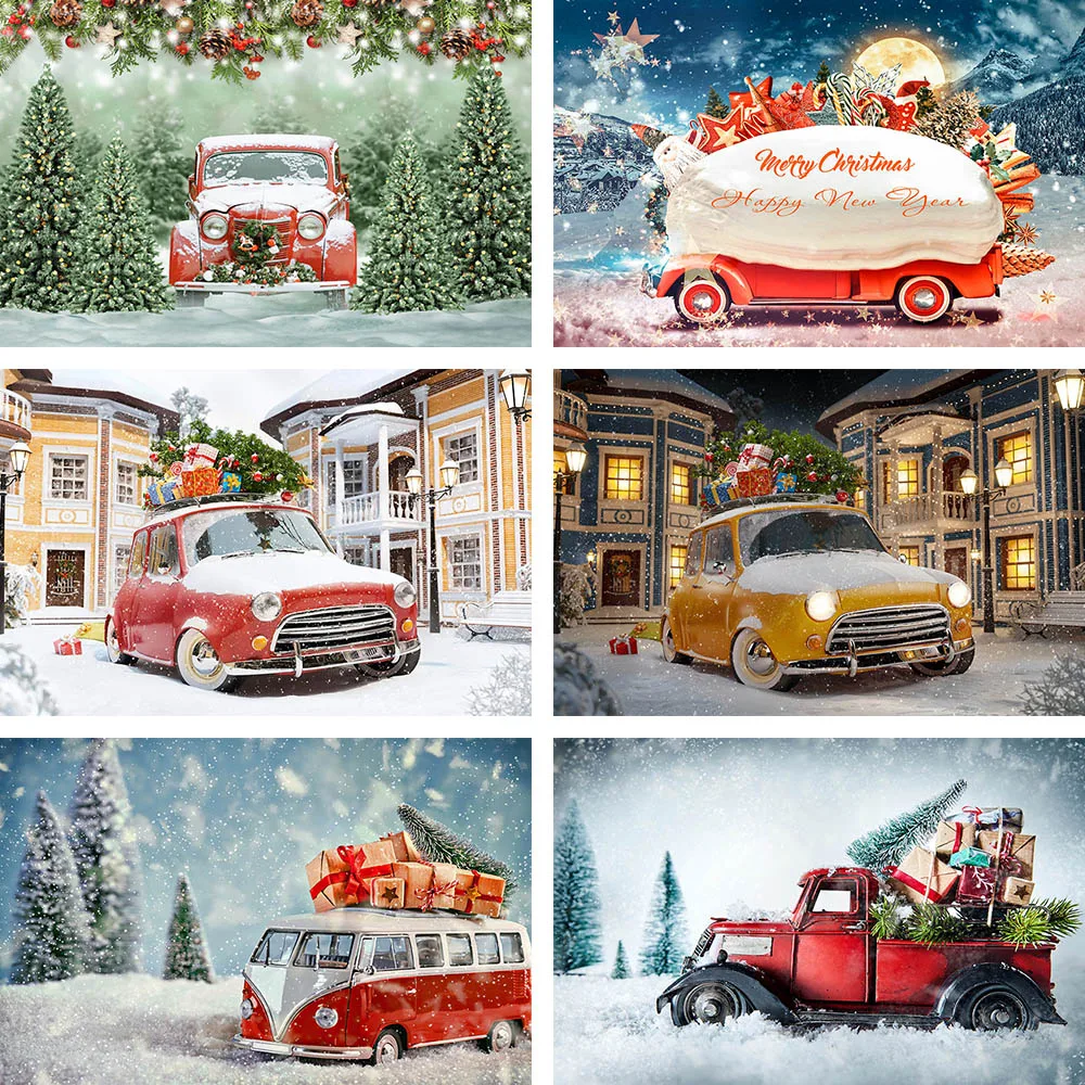 

Christmas Tree Backdrops Winter Red Car Gift Bokeh Snowflake Toy Child Photography Background Photo Studio Photozone Decor Props