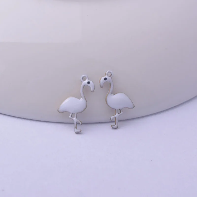 30 Stück 8*14mm beidseitig emaillierte Flamingo-Anhänger, kleine Vogel-Tier-Anhänger aus Kupfer, Schmuck – Detail 5