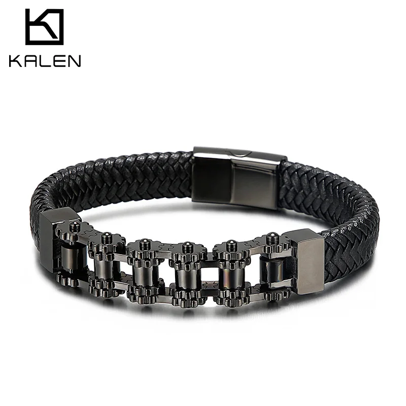 Kalen Motorcycle Chain Stainless Steel Men's Fashion Accessory Bracelet Cowhide Comfort Charm Jewelry