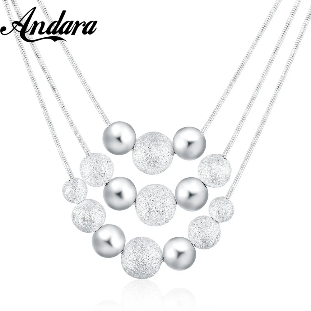 

New 925 Sterling Silver Necklace Multi-Layer Beaded Snake Bone Necklace For Woman Charm Jewelry Gift