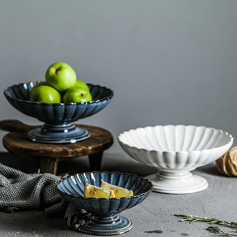 LingAo-Glazed Ceramic Tray, Fruit and Snack Tray, Vintage