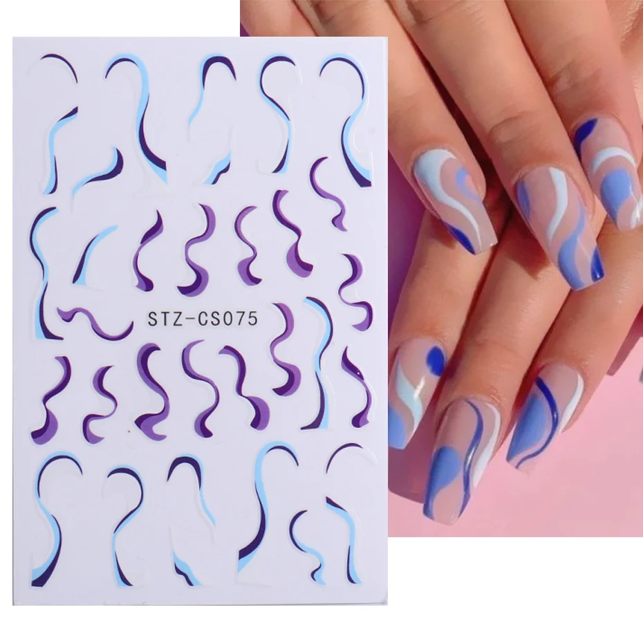 3D Goud Roze Nail Stickers Abstract Swirl Golf Lijn Regenboog Streep Grafische Slider Franse Tips Nail Folie Decoratie NLSTZ-CS070