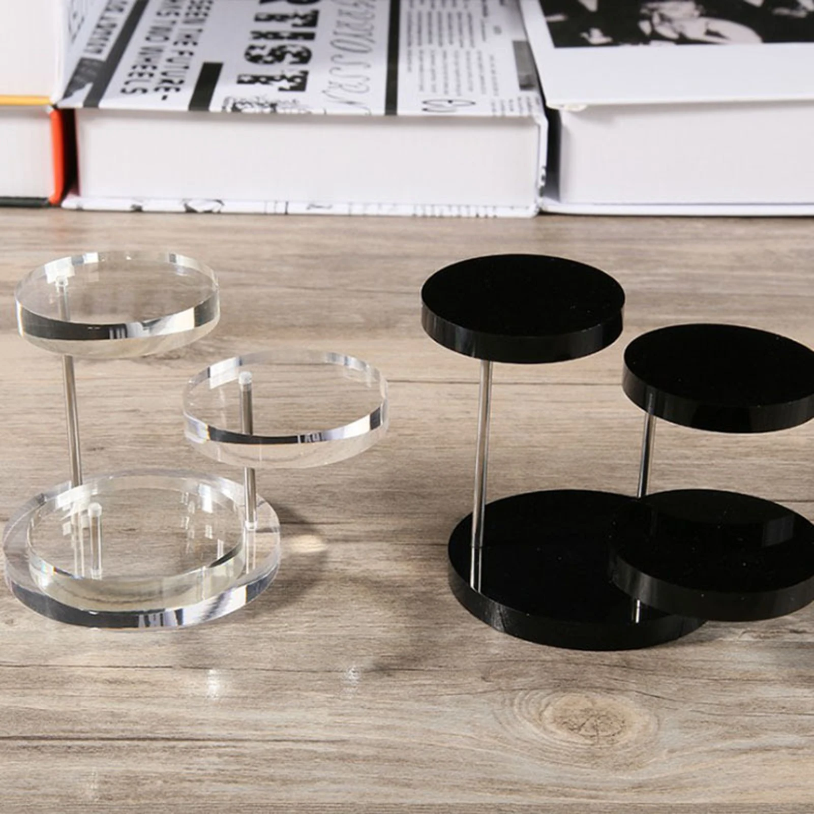 3 Layers Acrylic Display Stand Round Jewelry Necklace Earring Ring Rotating Show Rack Easy Clean Round Plate