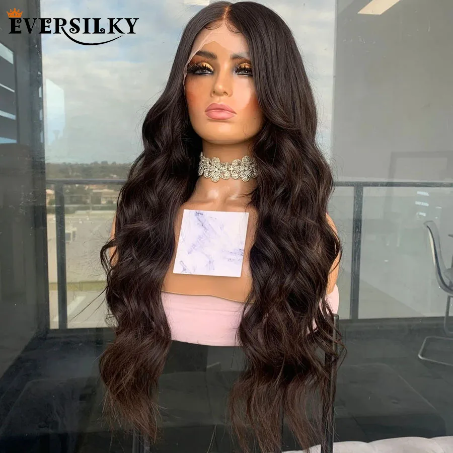 Brazilian #2 Dark Brown Body Wave 100% Human Hair Wigs with Baby Hair Glueless 180Density 13X6 Deep Part Lace Front Wigs Remy