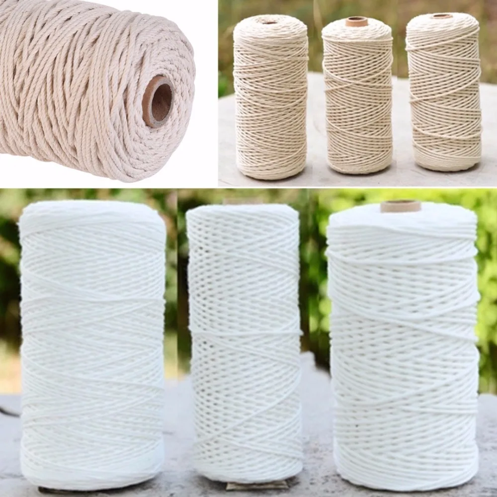 1pc 100% Natural Cotton Twisted Cord 1/2/3mm Diameter 200m/400m Length For DIY Home Textile Craft Macrame Artisan String