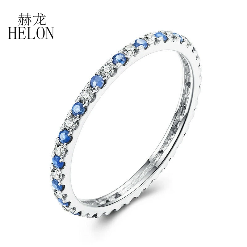 

Solid 14K White Gold Band Ring Women Engagement Wedding Natural Diamonds & Sapphires 0.5CT Elegant Romantic Fine Jewelry Ring