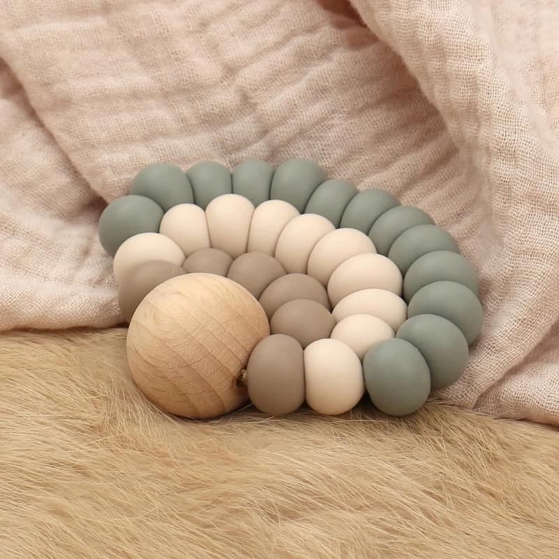 BPA Free Food Grade Silicone Beads Baby Teether Wooden Bead Baby Newborn Teether Rattle DIY Teething Toys Baby Shower Gift