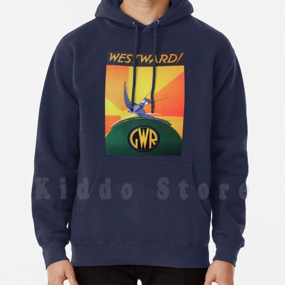 Westward Retro Poster Hoodies Long Sleeve Uk Railway Gwr Westward Railroad Railfan Railwayana Chmein De Fer