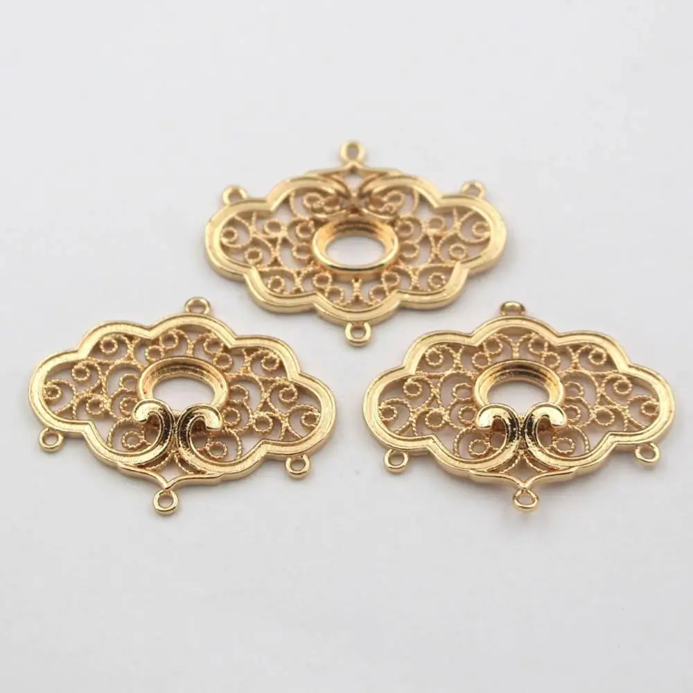 10pcs Brass Casted Open Back Pendant Filigree Flower Connectors Charms fits 6x8mm Oval Bezels Cups Cabochons Base Findings DIY