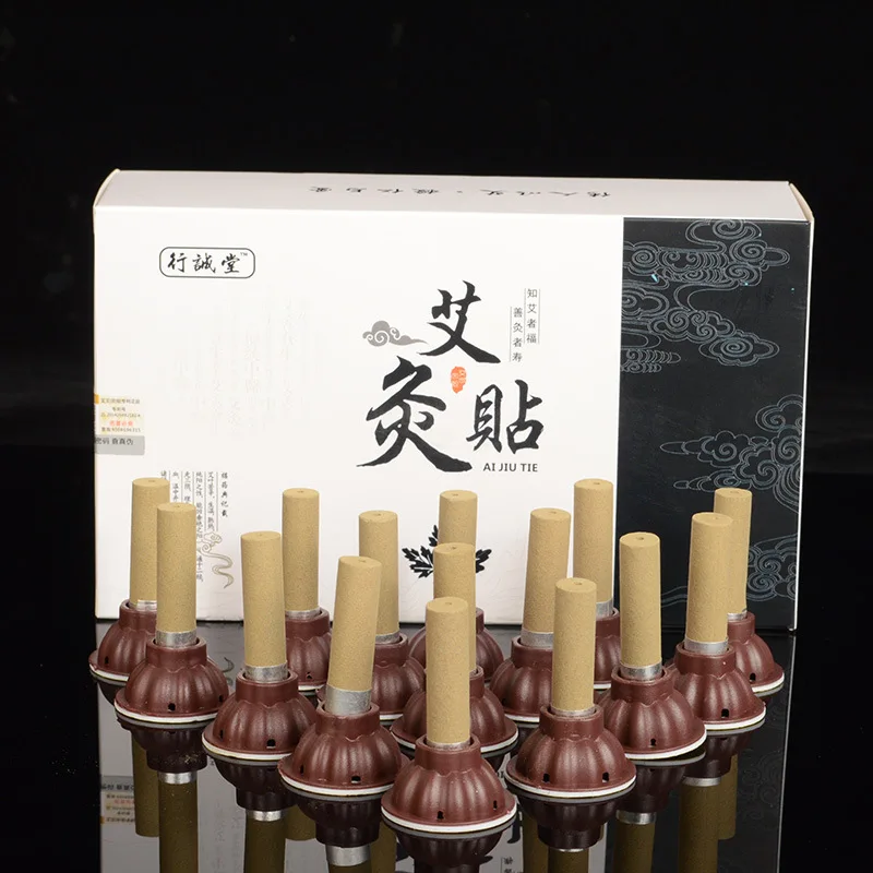 60pcs/set Mini Self-adhesive Acupuncture Massage Sticker Moxa Stick Moxibustion Smokeless Roll Artemisia Box Holder Roller Cream