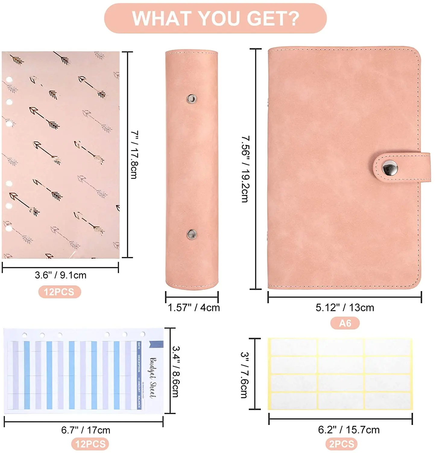 49Pcs A6 PU Leather Notebook Binder Includes 6 Rings Binder Cover,12 Budget Envelopes System,Expense Budget Sheets and 24 Labels