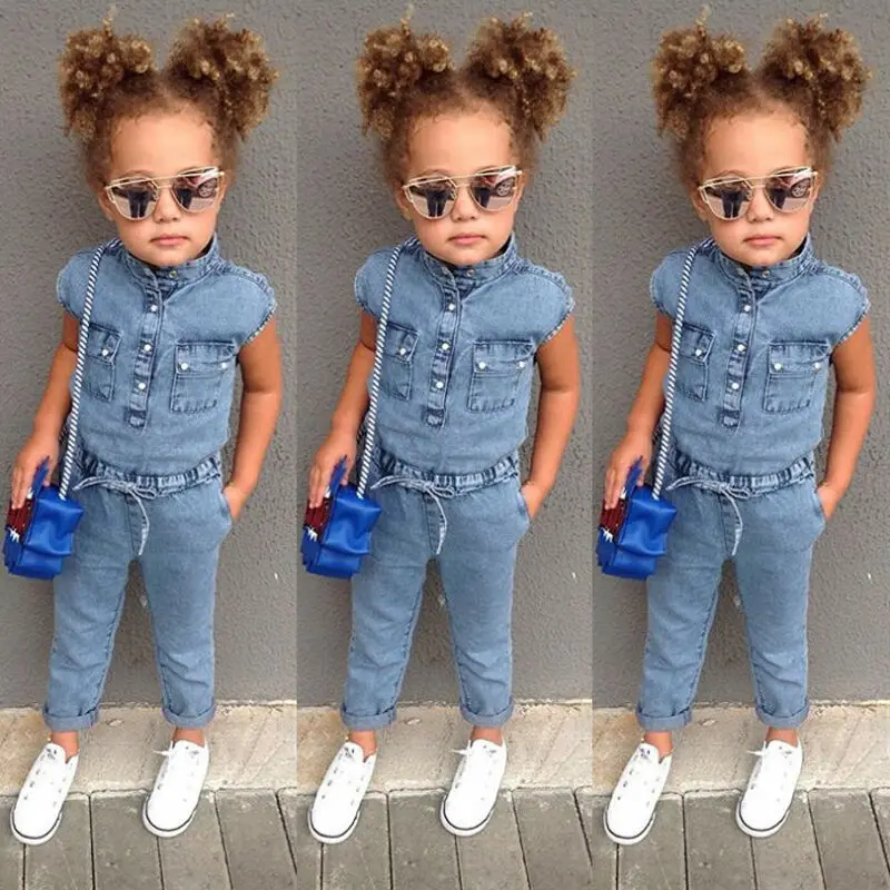 Kids Baby Girl Denim Romper Newborn Long Jumpsuits Playsuit Outfit Clothes 2019 summer fashion streetwear vogue girls match