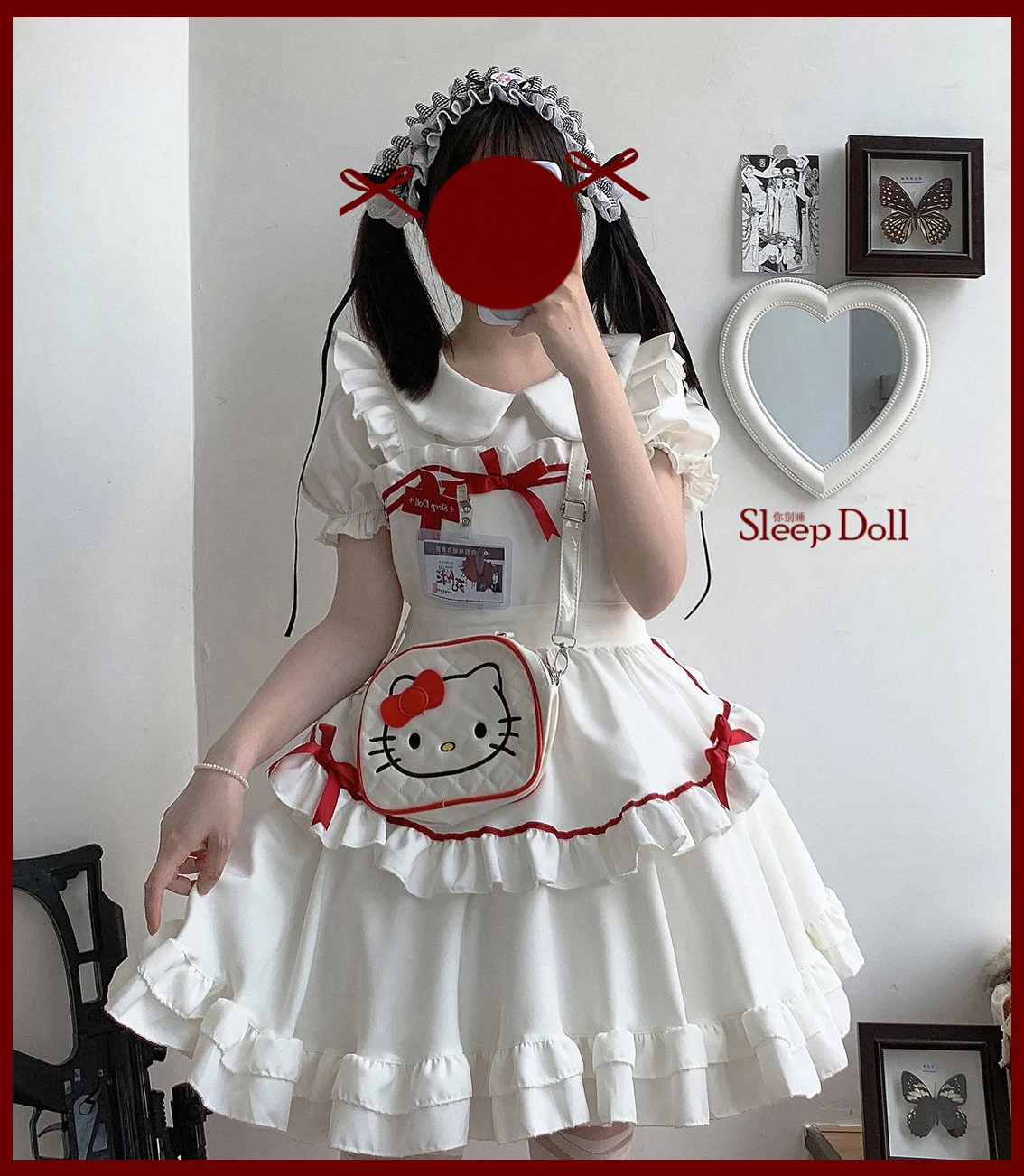 Sweet Princess Lolita Vintage สาวนุ่ม Peter Pan ปลอกคอสูงเอวชุดวิคตอเรีย Kawaii สาว Gothic Lolita Op Loli