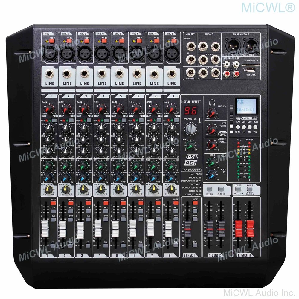 LX8 Professional Digital Premium 8-Input 2-Bus Mixer Sound console  3-pin XLR with USB DSP Audio effect Double marshalling Mixer