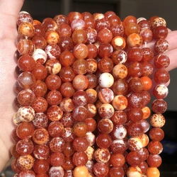 Natural Orange Red Fire  Agates Stone Beads Round Loose Spacer Beads For Jewelry Making DIY Bracelet Handmade 6/8/10mm