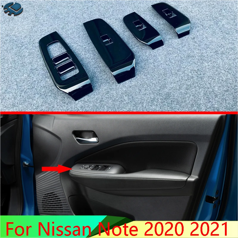 

Правый руль для Nissan Note 2020, 2021, пианино, черная крышка подлокотника двери, переключателя, панели, отделка, молдинг, украшение