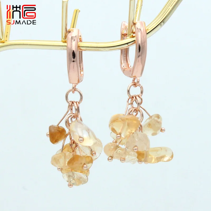 SHENJIANG New Handmade Irregular Cluster Natural Amethysts Garnet Dangle Earrings For Women Fashion Jewelry Gift