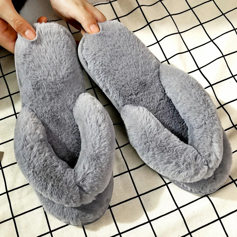 Flip Flops Women Winter Home Slippers Fluffy Plush Slipper Warm Cotton Indoor Floor Non-slip Soft Comfortable Sweat Flat Shoes