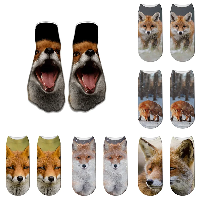 Cute Fox Patterned Short Cartoon Socks Man Art Print Cotton Thin Summer Socks Kawaii Funny Ankle Socks Low Hosiery