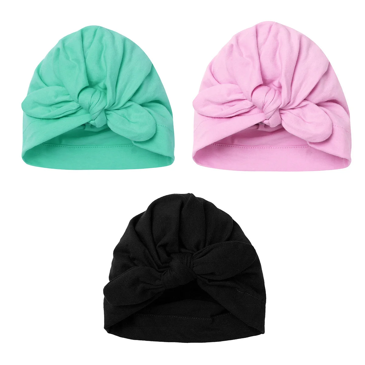 3Pcs Infant Baby Girl Cotton Soft Hospital Hat Cute Knot Head Wraps Baby Beanie Hat Cap Newborn Birthday Party Photography Props