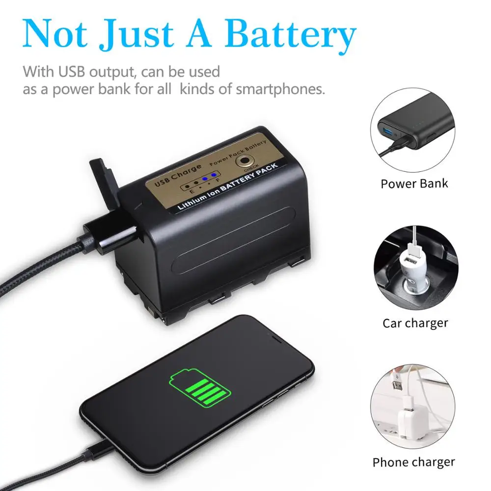 5200mAh USB الناتج NP-F770 NP-F750 NP F770 np f750 بطاريات لسوني NP-F330 NP-F530 NP-F570 NP-F730 NP-F750