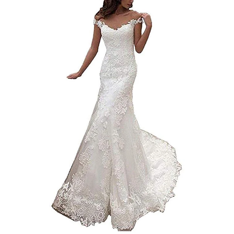 Lace Wedding Dresses Long Sweet Elegant Bride Floor Length Applique Sexy Embroidery Wedding Dresses