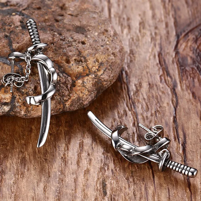 Vnox Cool Punk Sword Stud Earrings for Men Women, Never Fade Stainless Steel Samurai Scimitar Katana Fencing Ear Accessory