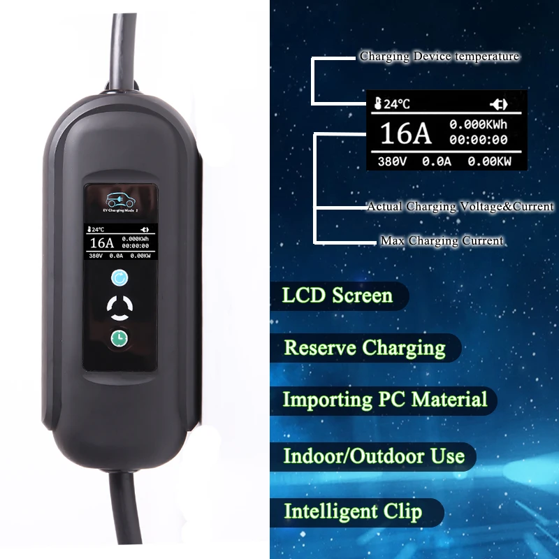 Type 2 16A 11KW  IEC 62196 3 Phase Fast EV Charging Station Portable With IEC 62752 Plug