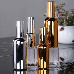 Botella de Perfume con pulverizador, bote vacío con bomba rellenable de alta calidad, 10ml-100ml, desodorante pequeño dorado y plateado, contenedor de viaje