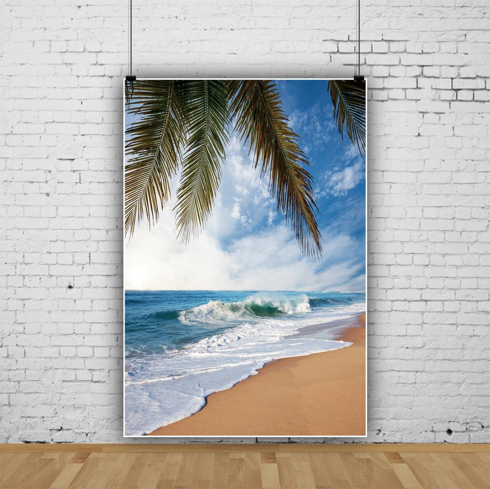 خلفيات صيفية من Laeacco للصور استوائية لشجرة النخيل والشاطئ والحجر الرملي للعطلات عرض صور خلفية للتصوير بالاستوديو