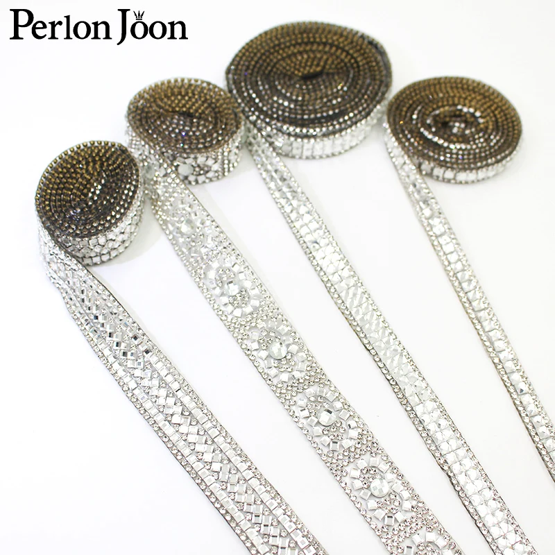 1 yard glass arranged with rhinestone trims hot-fixed crystal webbing for women's shoes, bags, clothes decoration  TR114