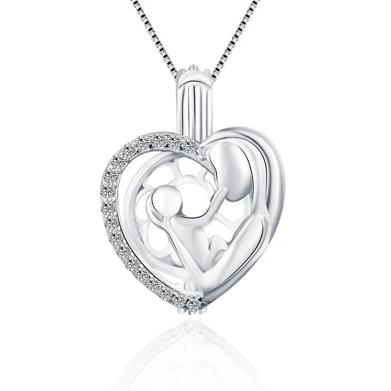 CLUCI 3pcs 925 Sterling Silver Pendant Pearl Locket Mother Loves Baby Women Pendant for Mom Silver 925 Mother's Day Gift SC259SB