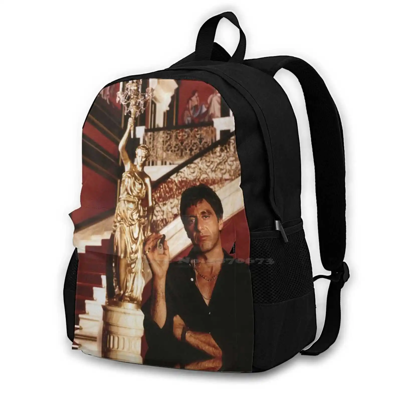 Tony Montana Fashion Pattern Design Travel Laptop School Backpack Bag House Staircase The World Is Yours Statue Scarface Cuban