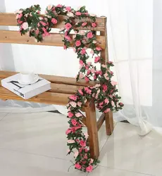 2.5m Flower Garland Fake Rose Vine Artificial Flowers Hanging Rose Ivy Hanging Baskets Wedding Arch Garden Background Decor