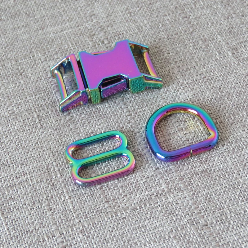 

20Sets/Pack Rainbow Metal D Ring Release Buckle Hardware Straps Adjuster Loops For Dog Collar Harness Clasp DIY Accessories