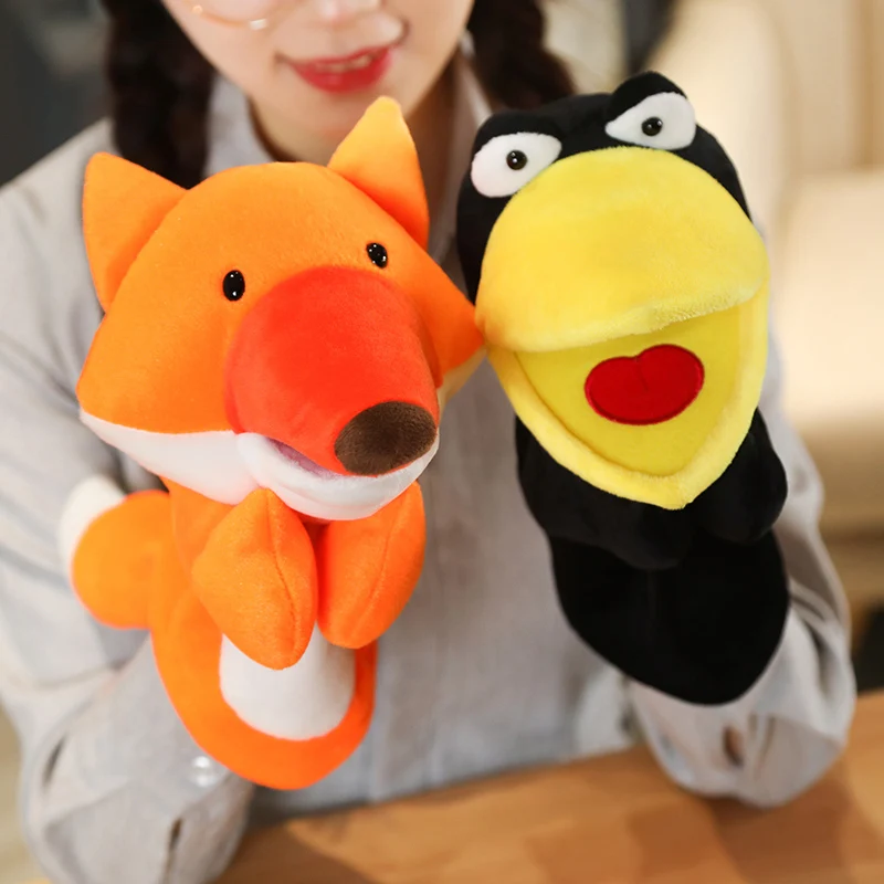 Lovely Fun Animals Plush Hand Puppe Kids Soft Toy Fox Crow Shape Story Pretend Playing Dolls Gift For Baby