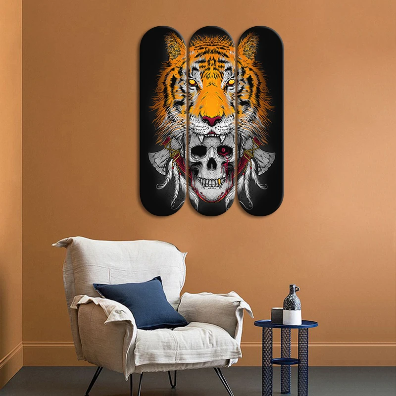 3pcs Skateboard Wall Mural Tiger Bloody Skate Deck Wood Plate for Bar Club Pub Game Coffee Room Wall Decor Friend Gift