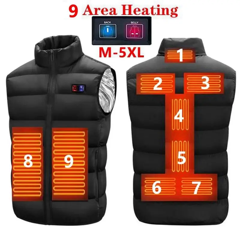 

Pop 9 Heated Vest Zone Electric Heated Jacket Men Women Sportswear Heated Coat Graphene Heat Coat USB Heating Jacket For Camping